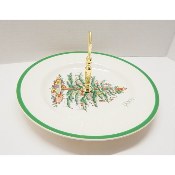 Spode Christmas Tree Tidbit Tray Plate with Handle Cookies Dessert Handle - Picture 4 of 8